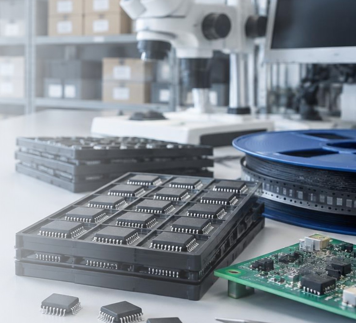 Semiconductor trays, component reels and circuit boards on a clean sourcing workstation